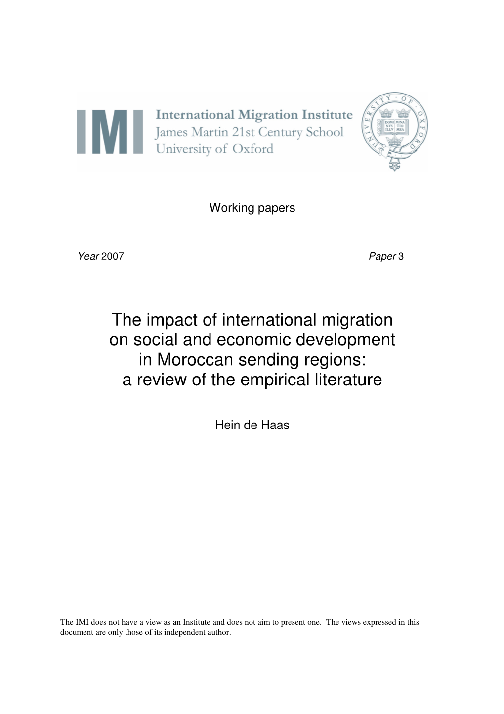 The Impact of International Migration on Social and Economic Development in Moroccan Sending Regions: a Review of the Empirical Literature