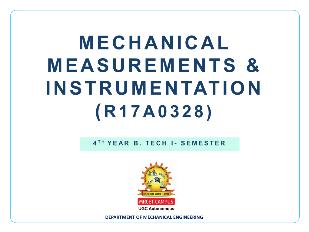 Mechanical Measurements & Instrumentation