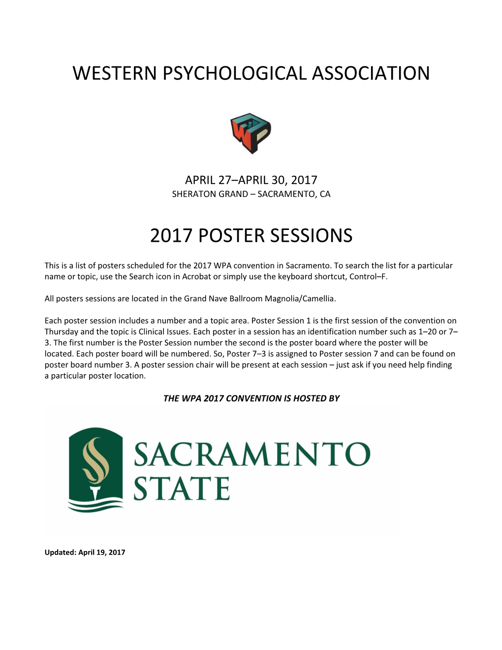 Western Psychological Association 2017 Poster Sessions