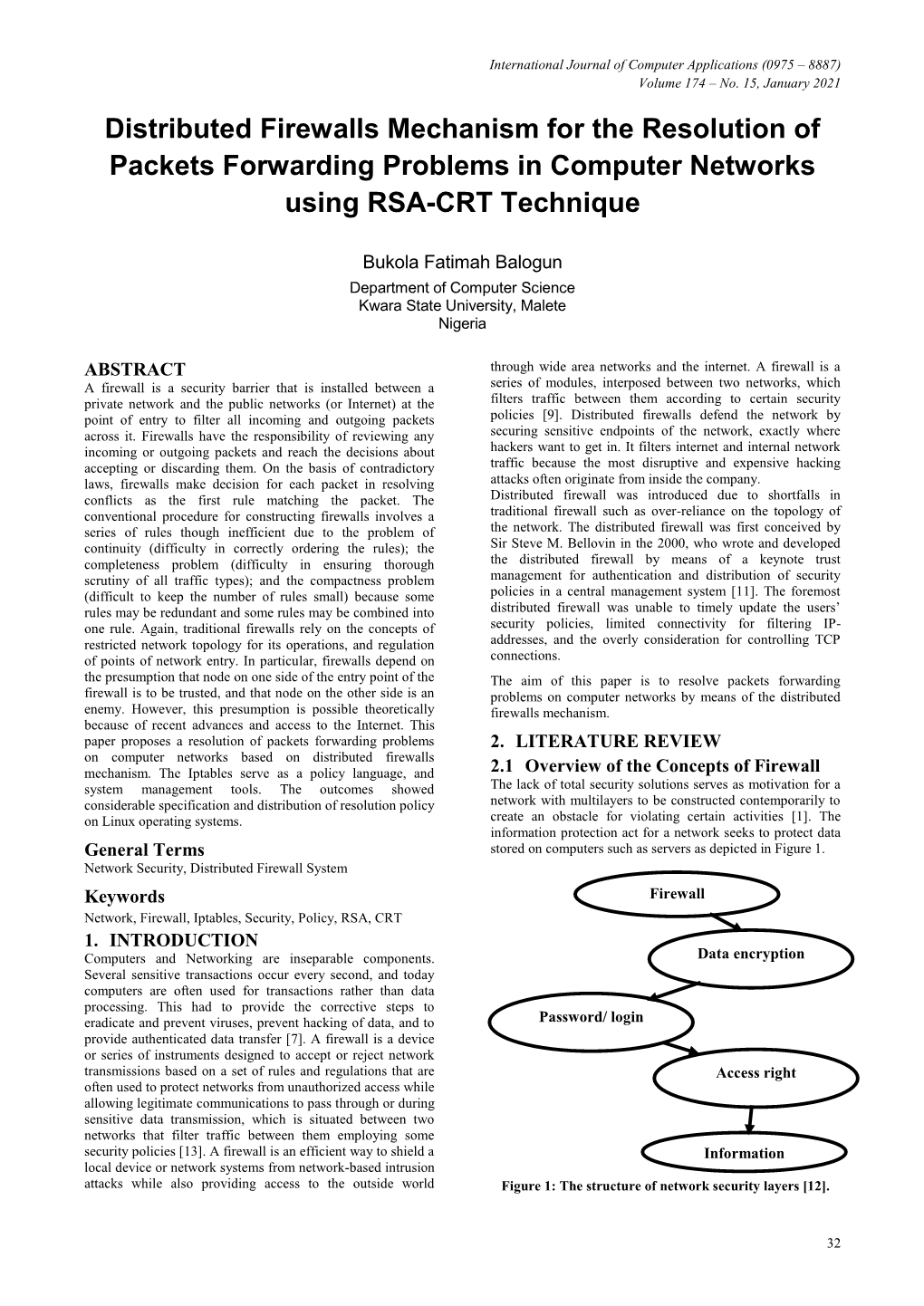 Distributed Firewalls Mechanism for the Resolution of Packets Forwarding Problems in Computer Networks Using RSA-CRT Technique