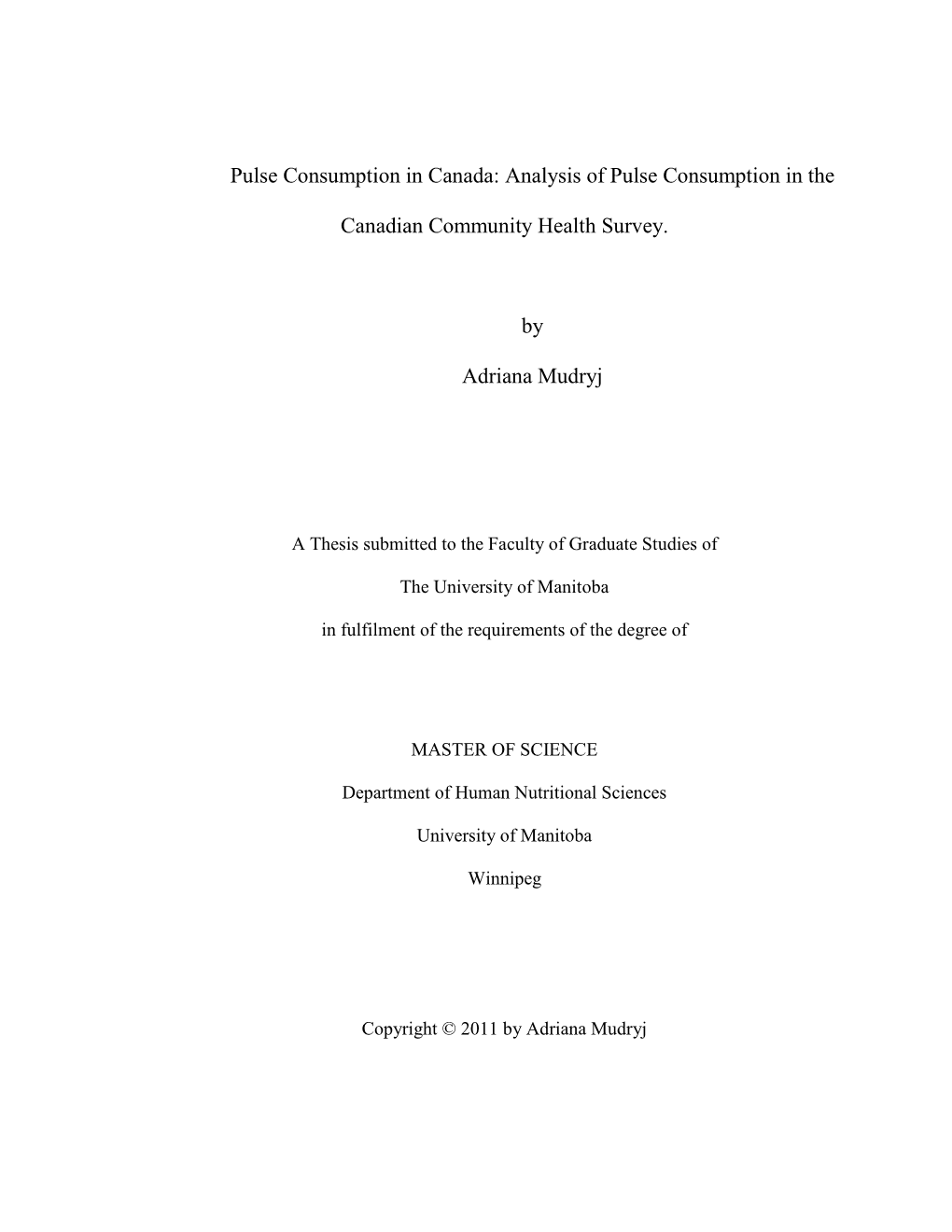 Analysis of Pulse Consumption in the Canadian Community Health