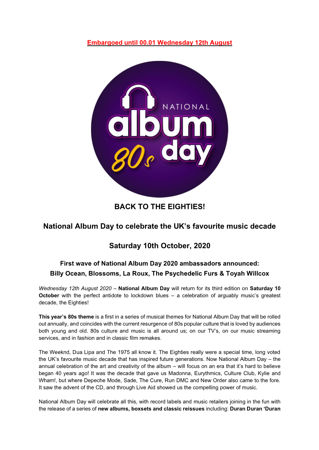 National Album Day to Celebrate the UK's Favourite Music Decade