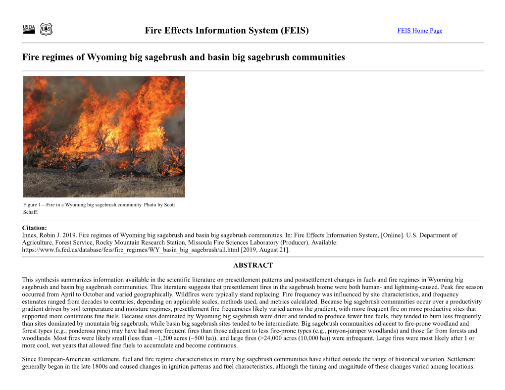 (FEIS) Fire Regimes of Wyoming Big Sagebrush and Basin Big