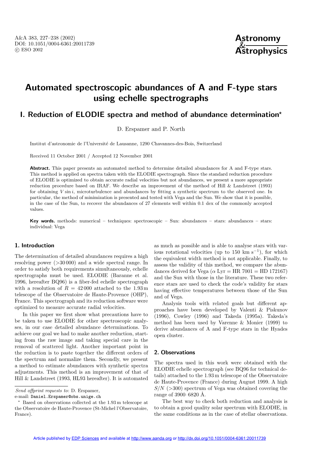 I. Reduction of ELODIE Spectra and Method of Abundance Determination?