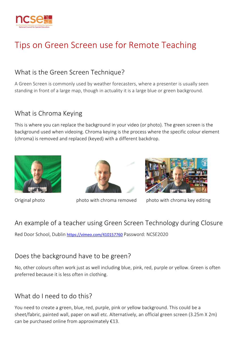 Tips on Green Screen Use for Remote Teaching
