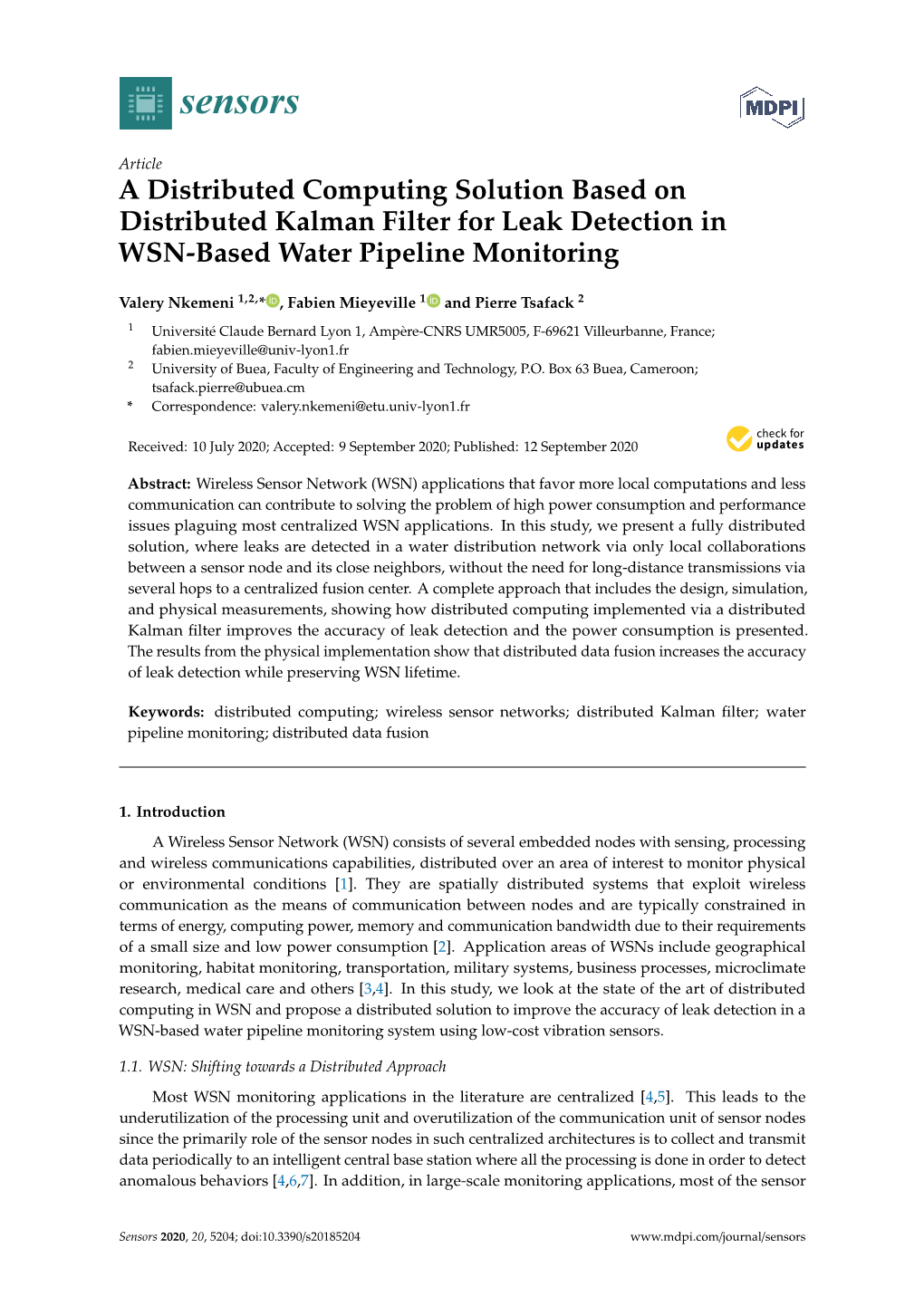 A Distributed Computing Solution Based on Distributed Kalman Filter for Leak Detection in WSN-Based Water Pipeline Monitoring