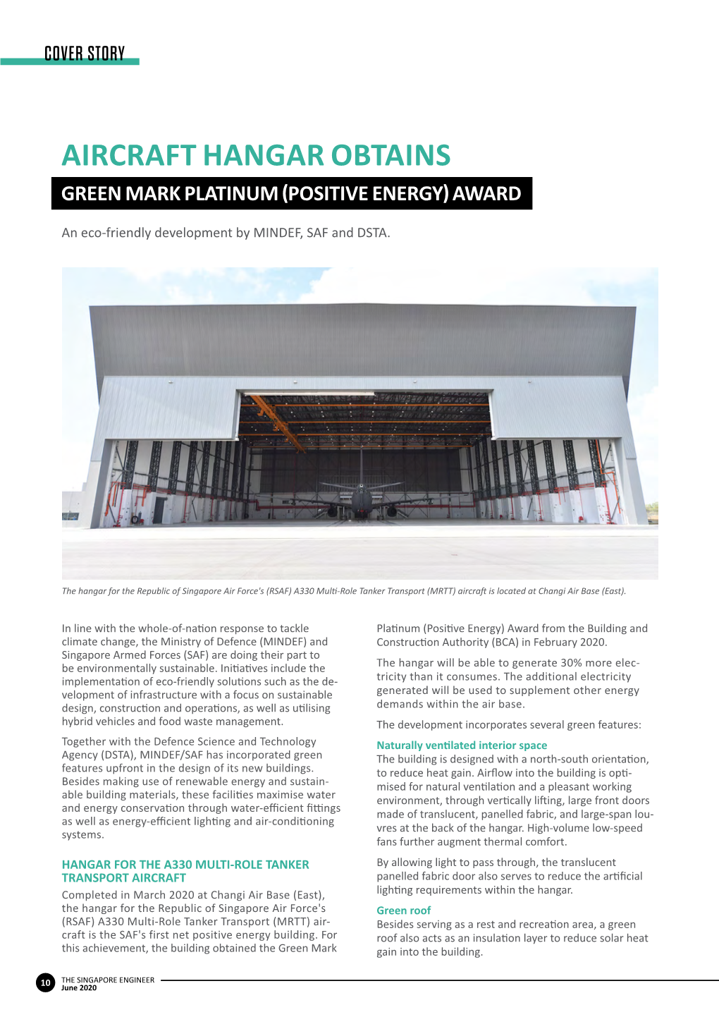 Aircraft Hangar Obtains Green Mark Platinum (Positive Energy) Award