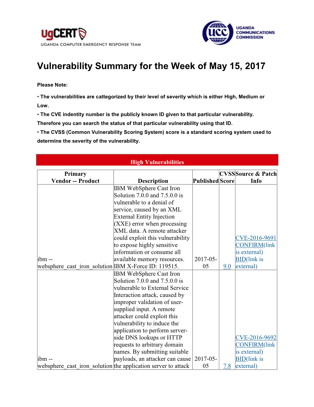 Vulnerability Summary for the Week of May 15, 2017