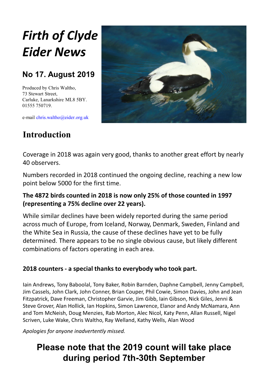 Firth of Clyde Eider News