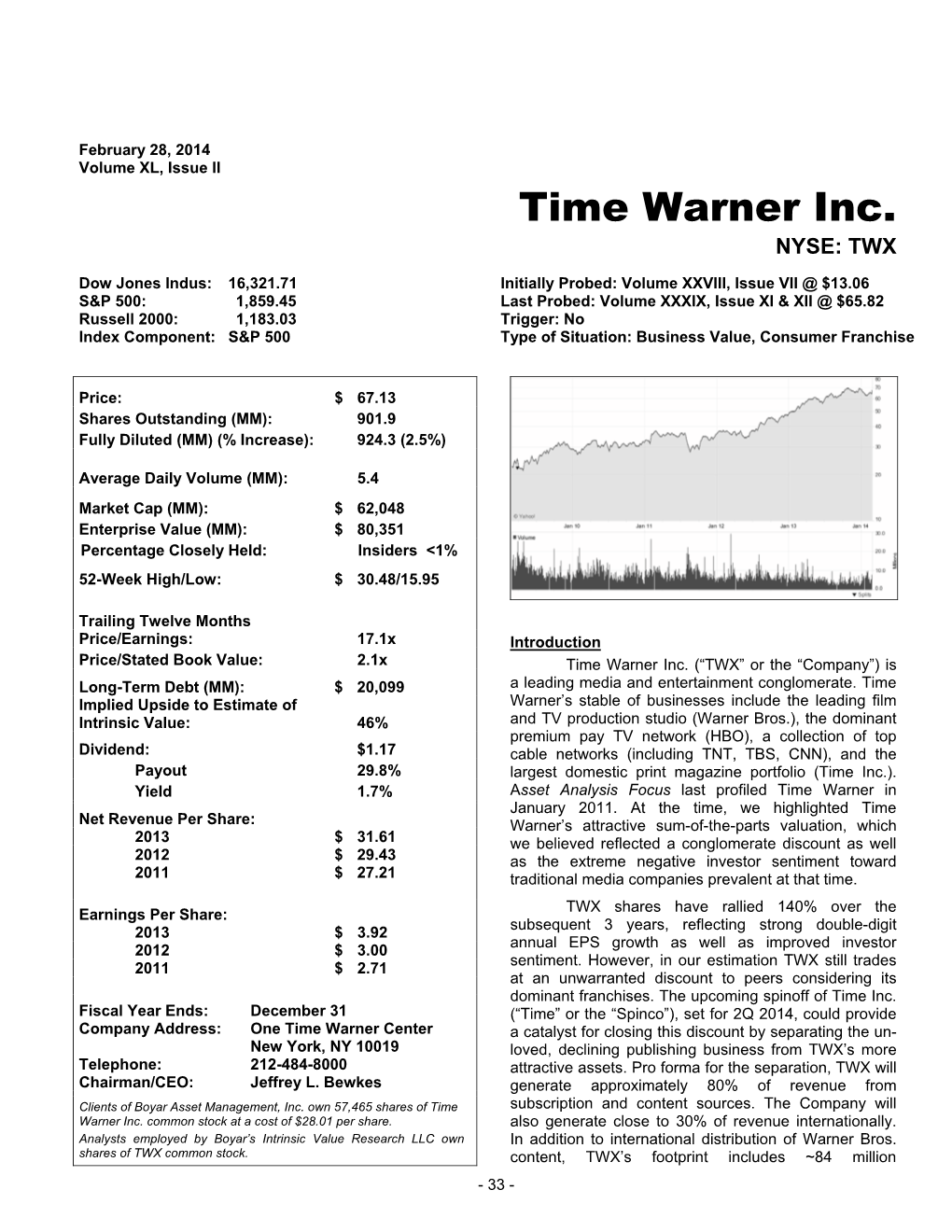 Time Warner Inc. NYSE: TWX