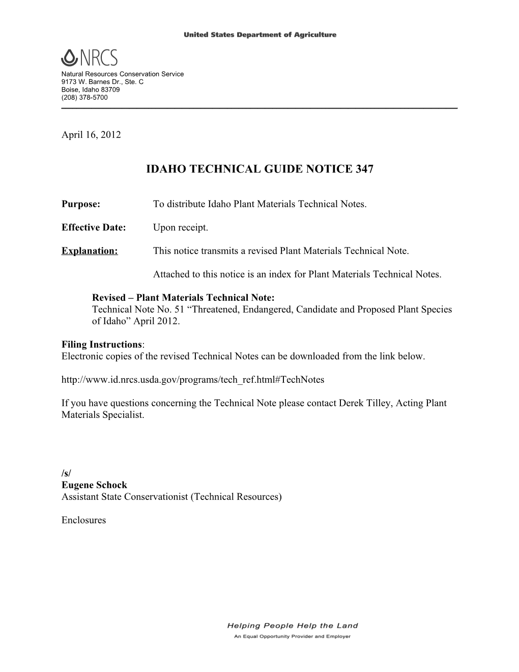 Idaho Technical Guide Notice 347