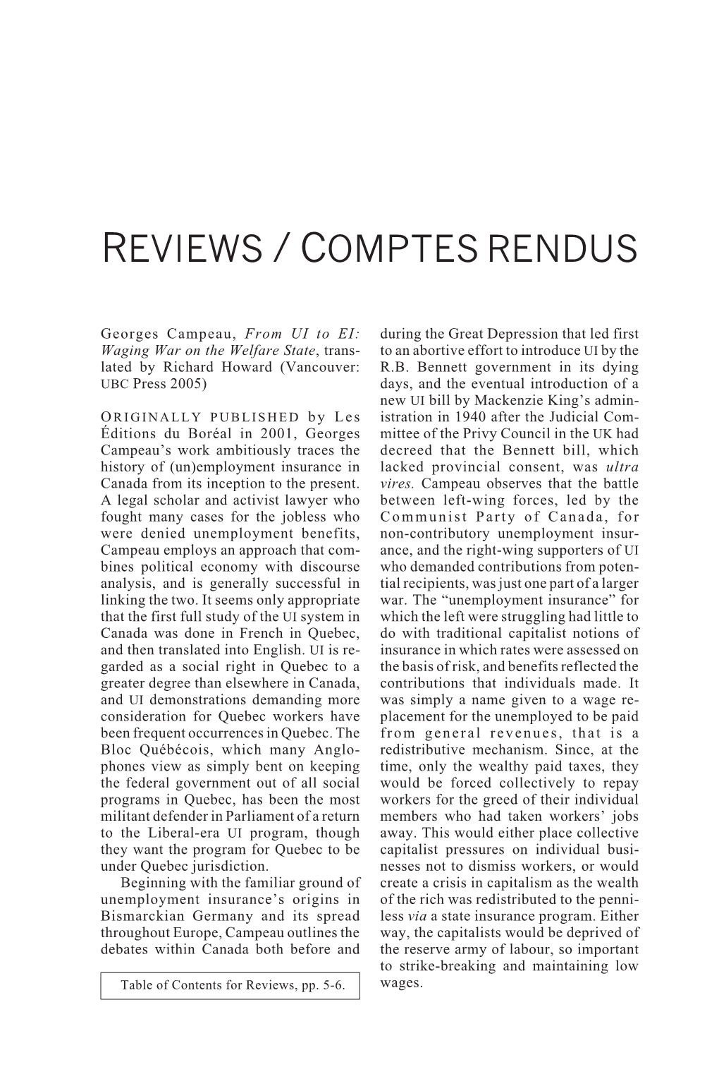 Reviews /Comptes Rendus
