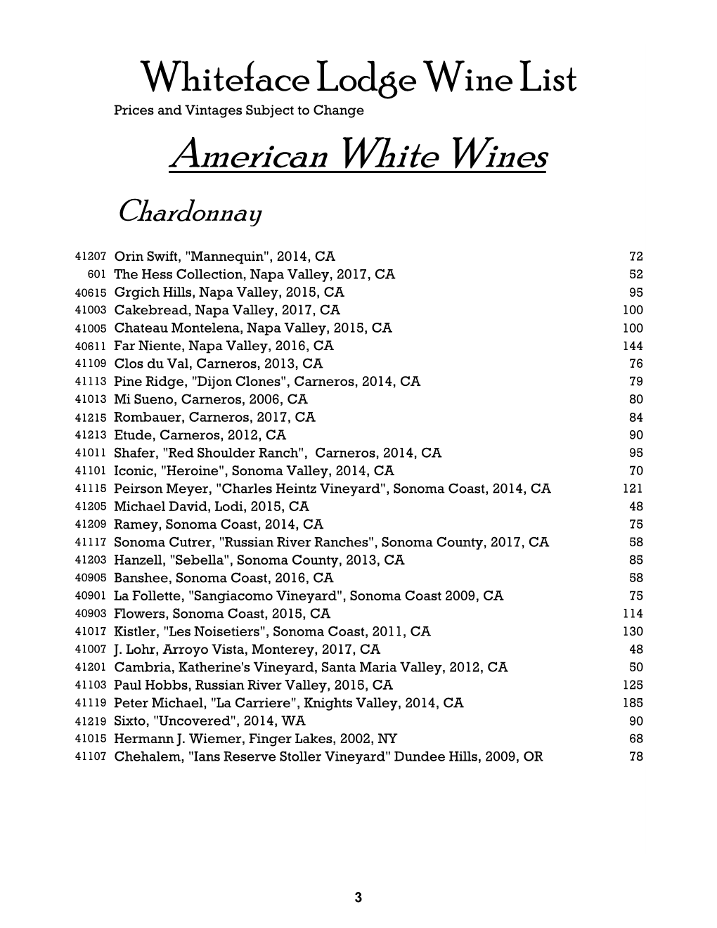 American White Wines Chardonnay
