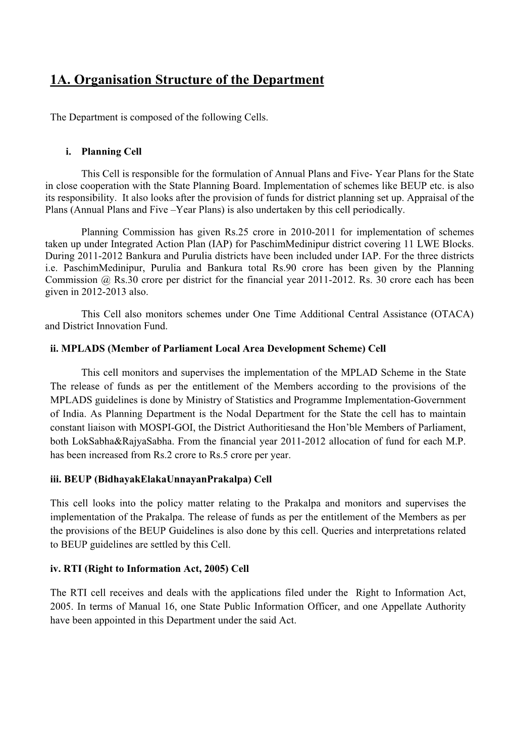 1A. Organisation Structure of the Department