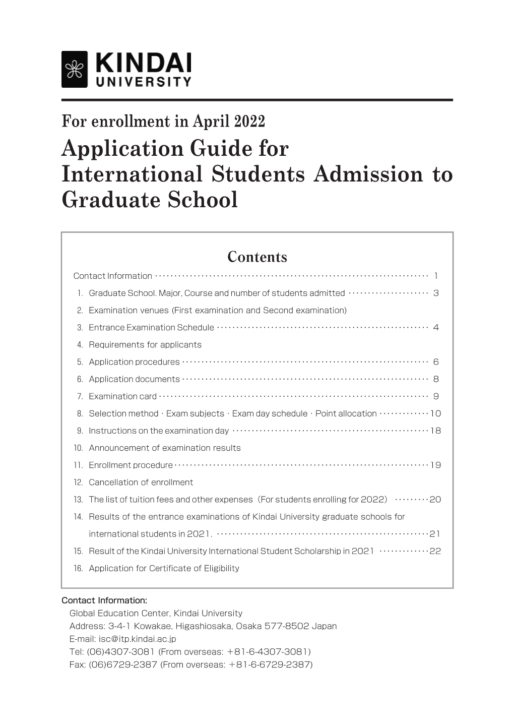 Application Guide for International Students Admission to Graduate School