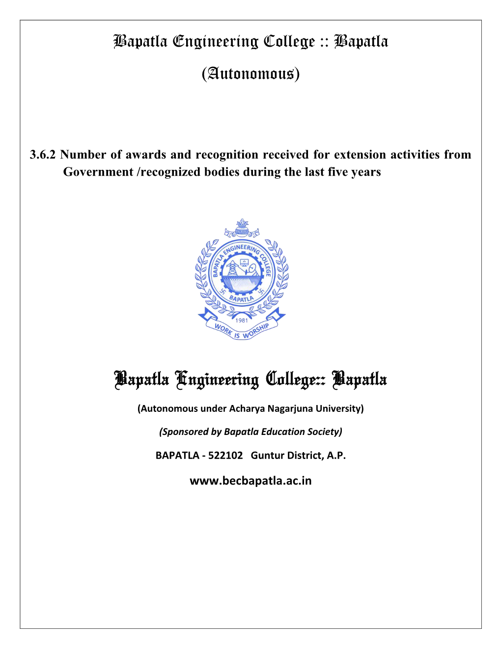 Number of Awards and Recognition Received for Extension Activities from Government /Recognized Bodies During the Last Five Years