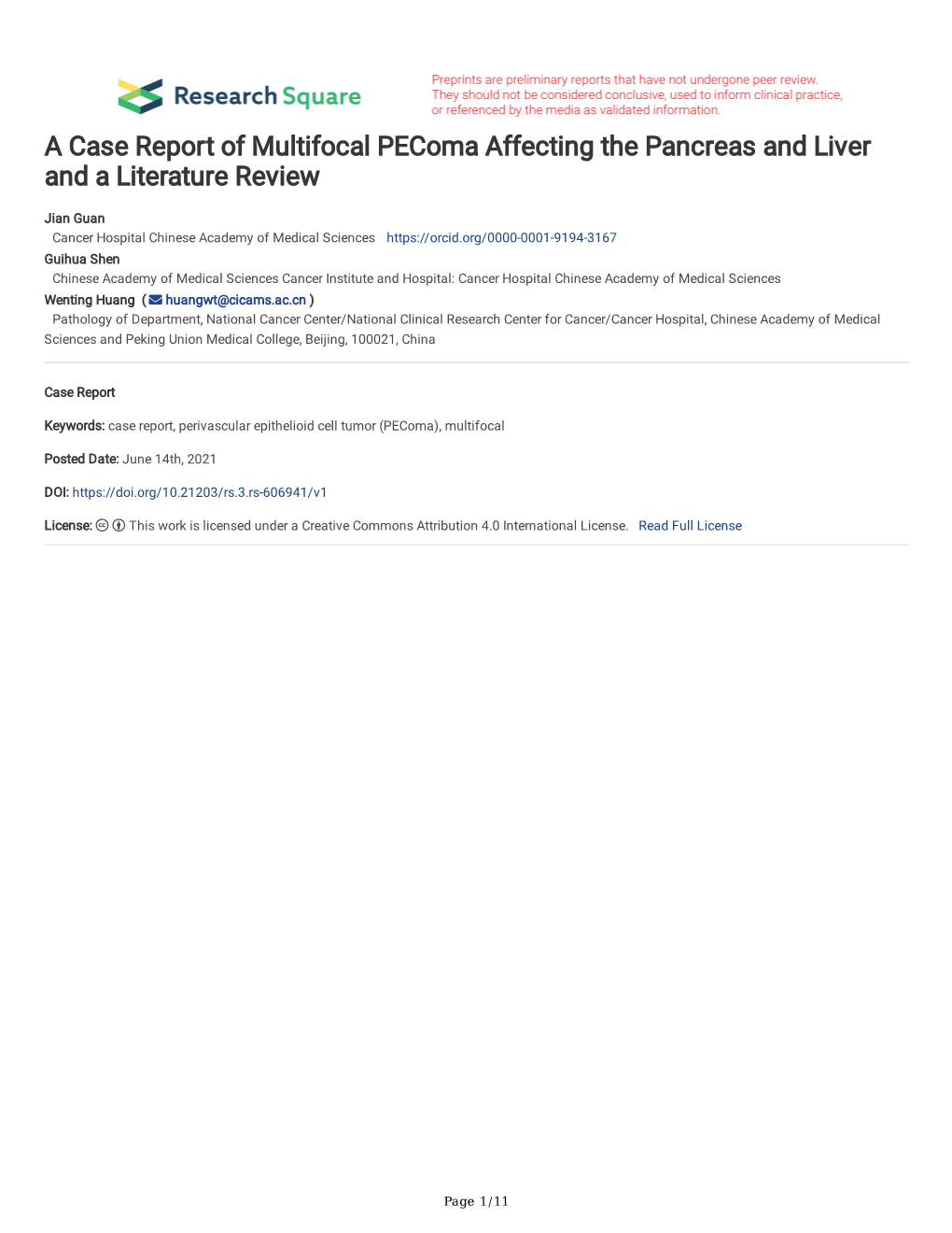 A Case Report of Multifocal Pecoma Affecting the Pancreas and Liver and a Literature Review