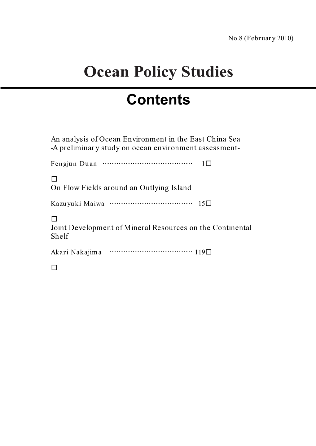 Ocean Policy Studies Contents