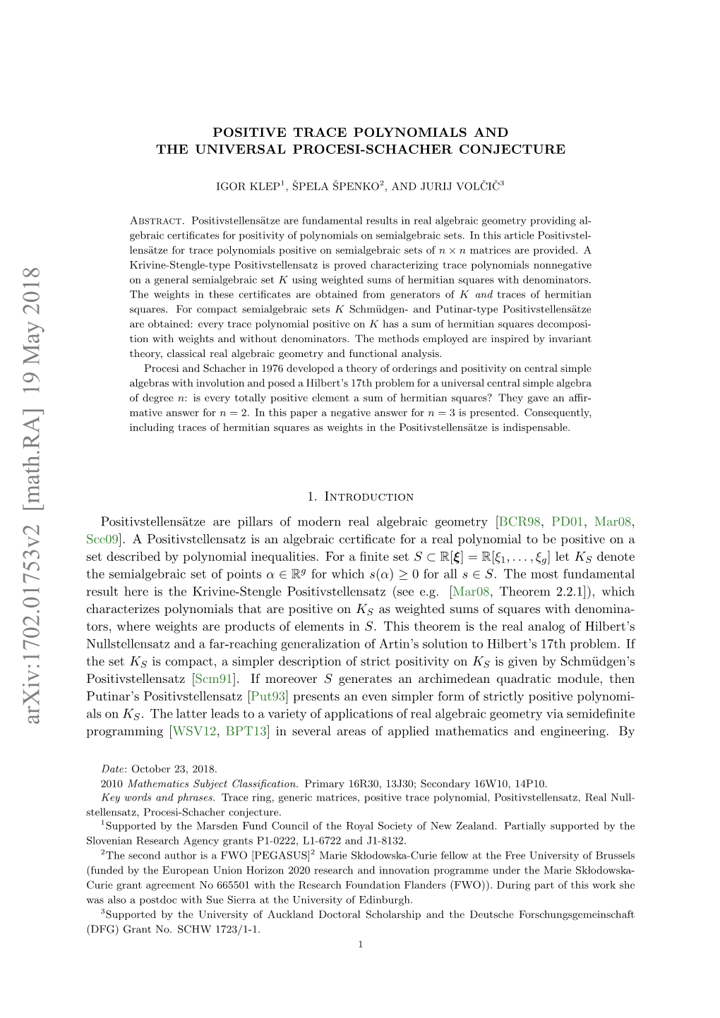 Positive Trace Polynomials and the Universal Procesi-Schacher