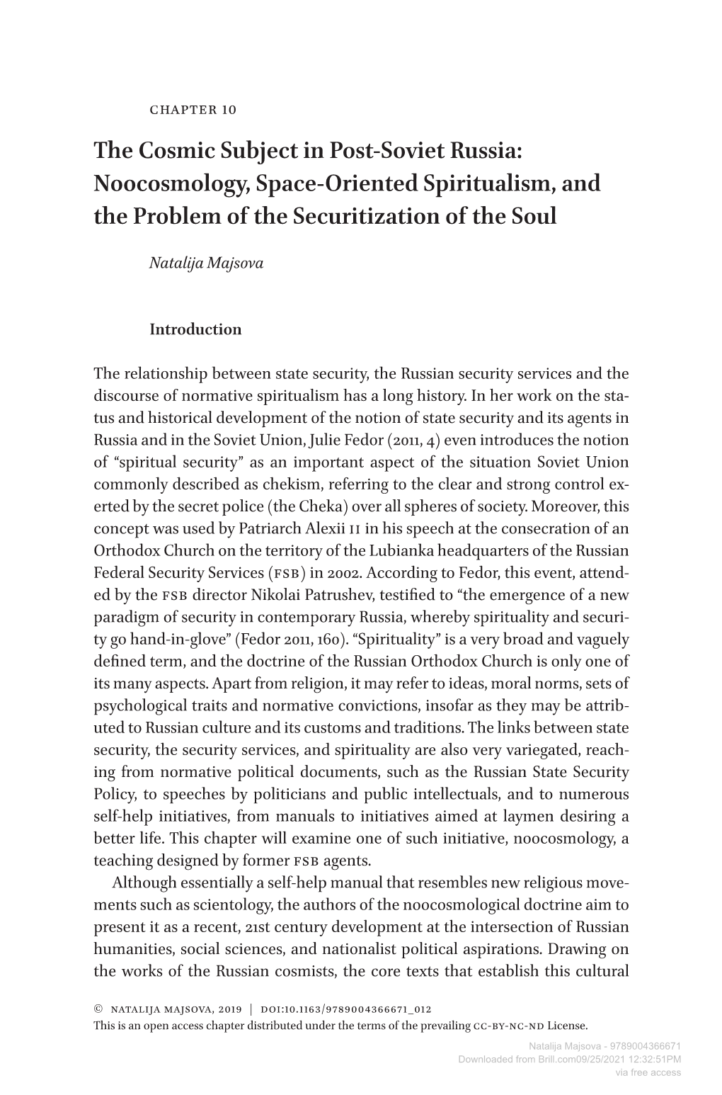 The Cosmic Subject in Post-Soviet Russia: Noocosmology, Space-Oriented Spiritualism, and the Problem of the Securitization of the Soul