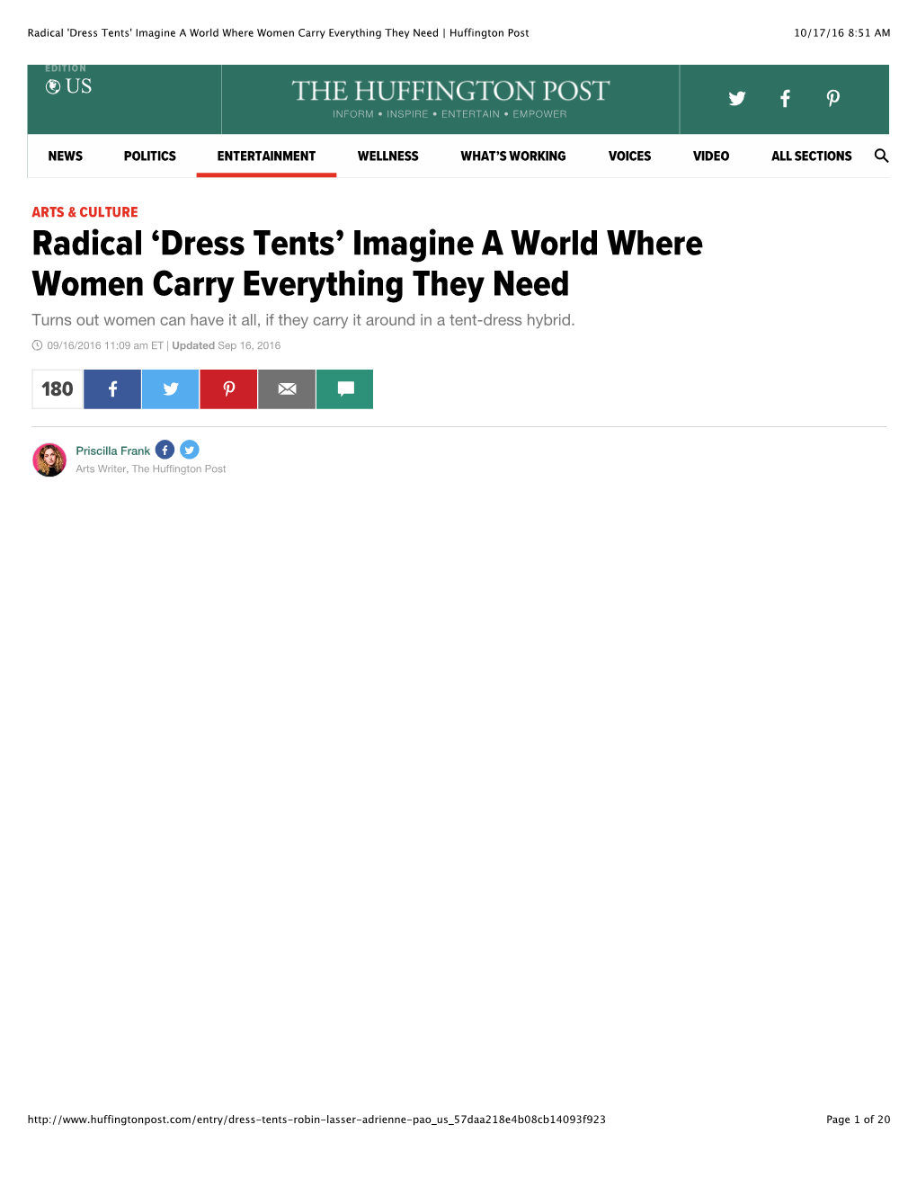 Dress Tents' Imagine a World Where Women Carry Everything They Need | Huffington Post 10/17/16 8:51 AM