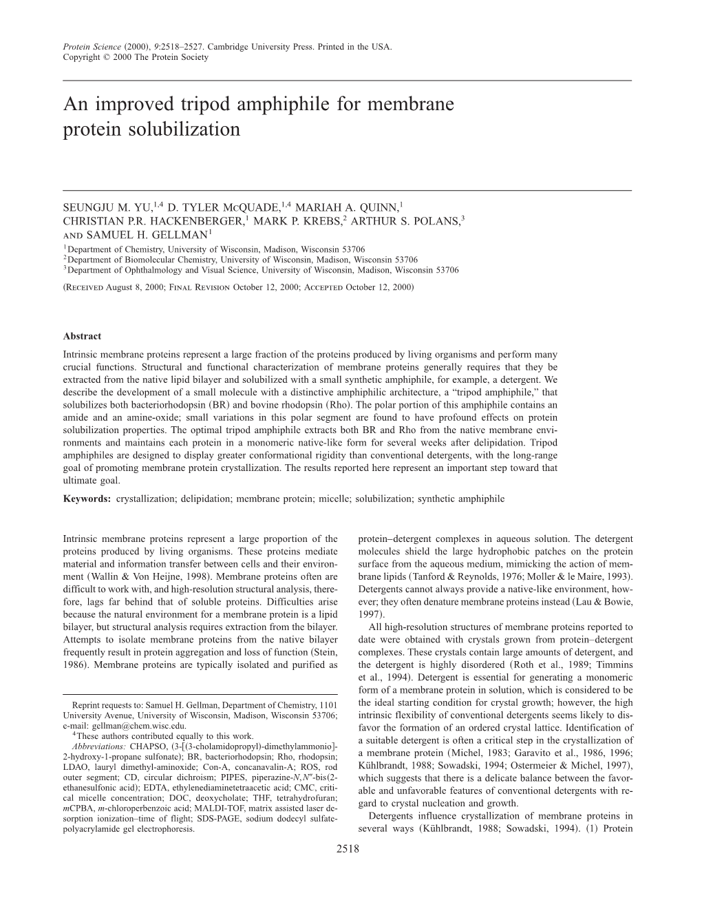 An Improved Tripod Amphiphile for Membrane Protein Solubilization