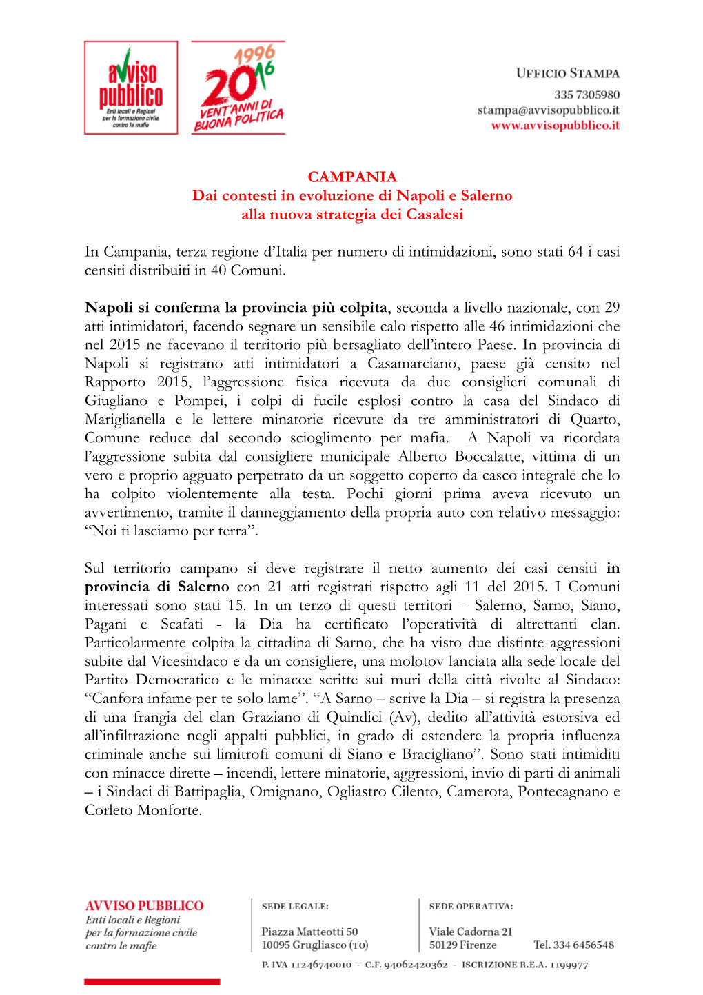 Sintesi Della Regione Campania