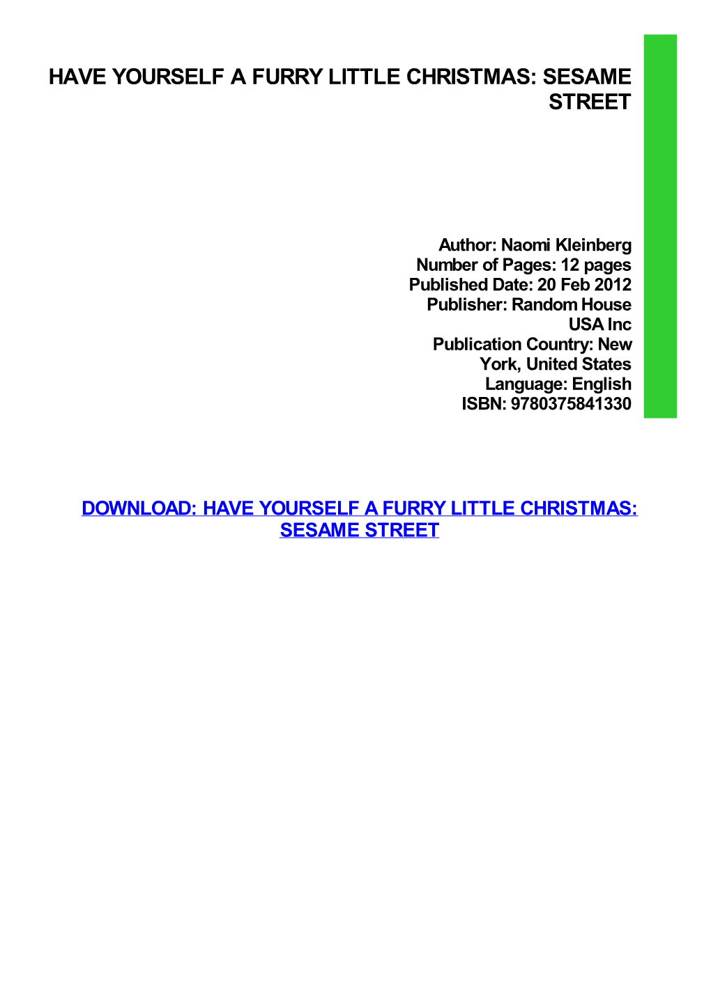 {Download PDF} Have Yourself a Furry Little Christmas: Sesame