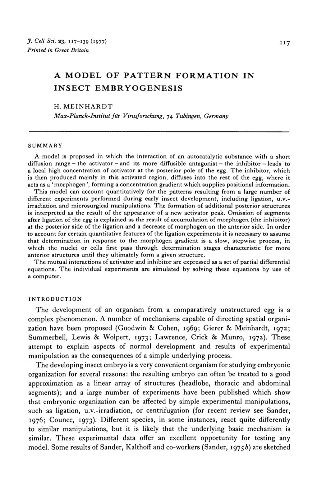 A Model of Pattern Formation in Insect Embryogenes1s