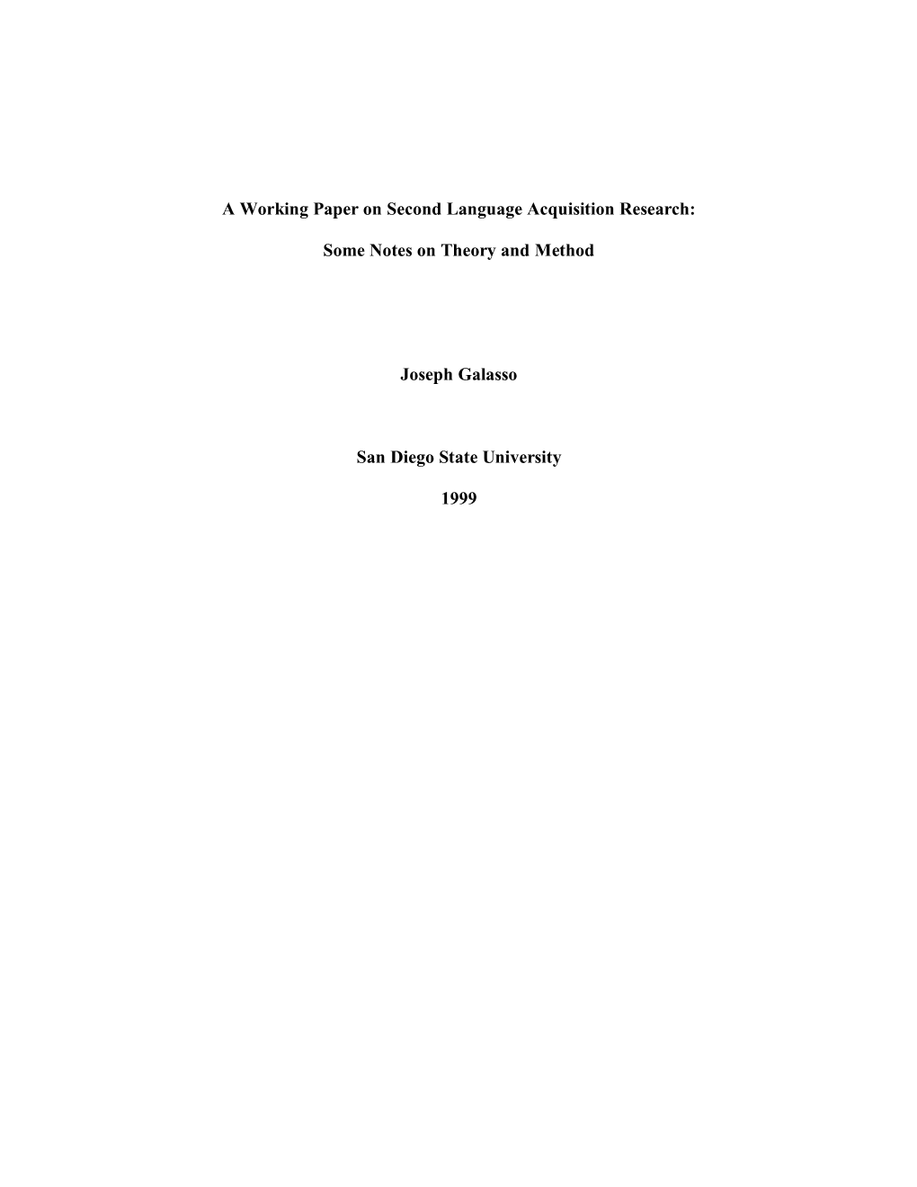 A Working Paper on Second Language Acquisition Research