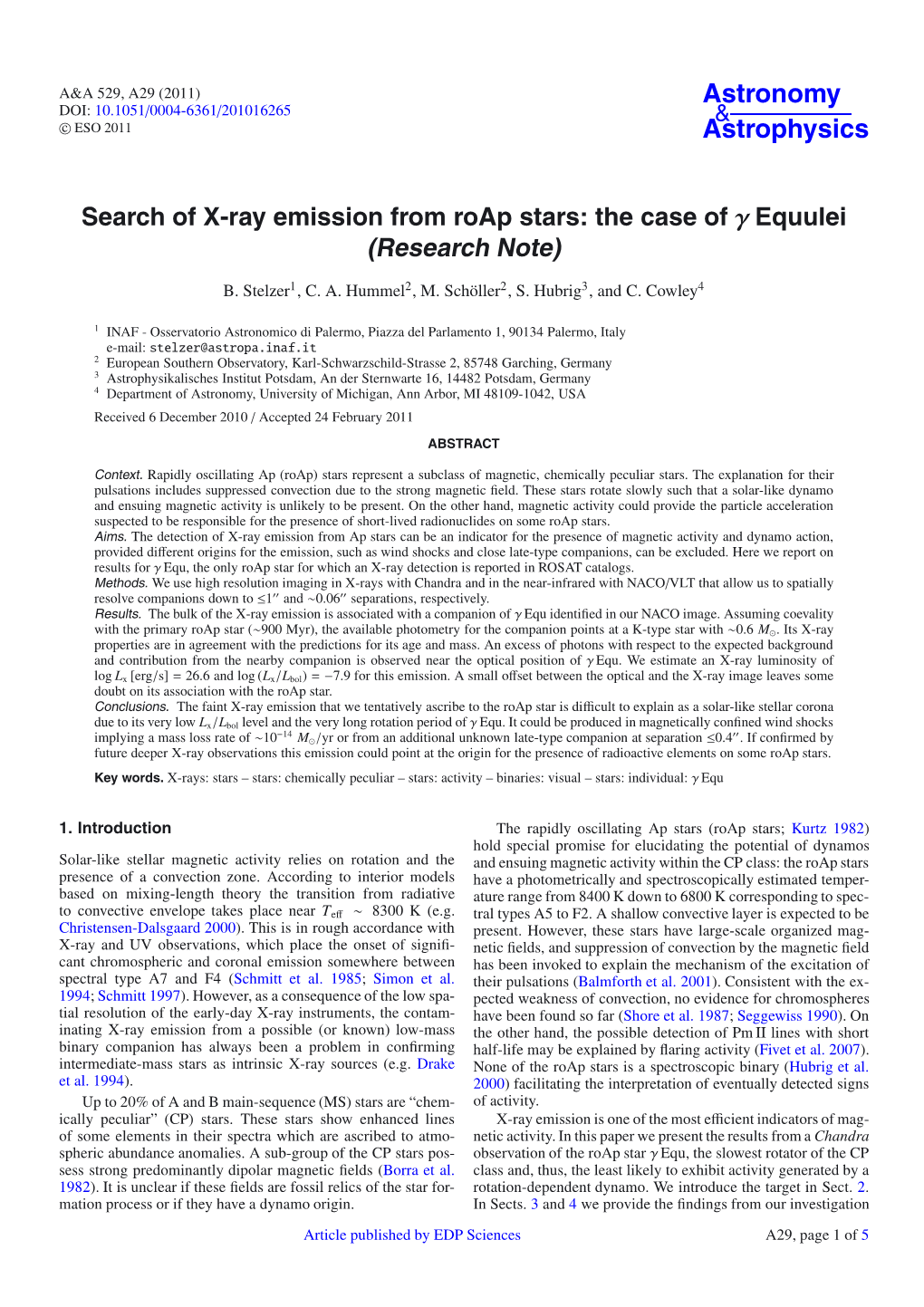 Search of X-Ray Emission from Roap Stars: the Case of Γ Equulei (Research Note)