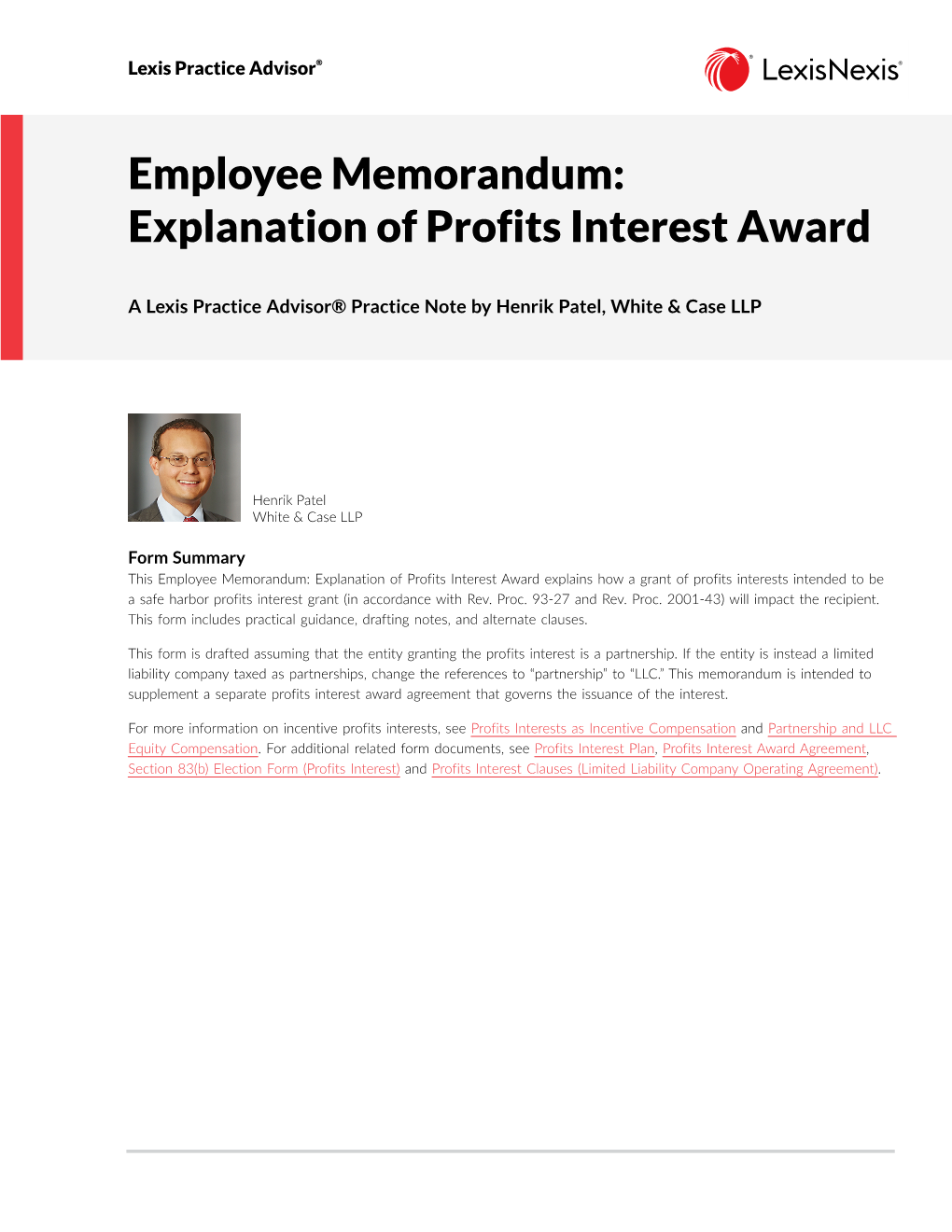 Employee Memorandum: Explanation of Profits Interest Award