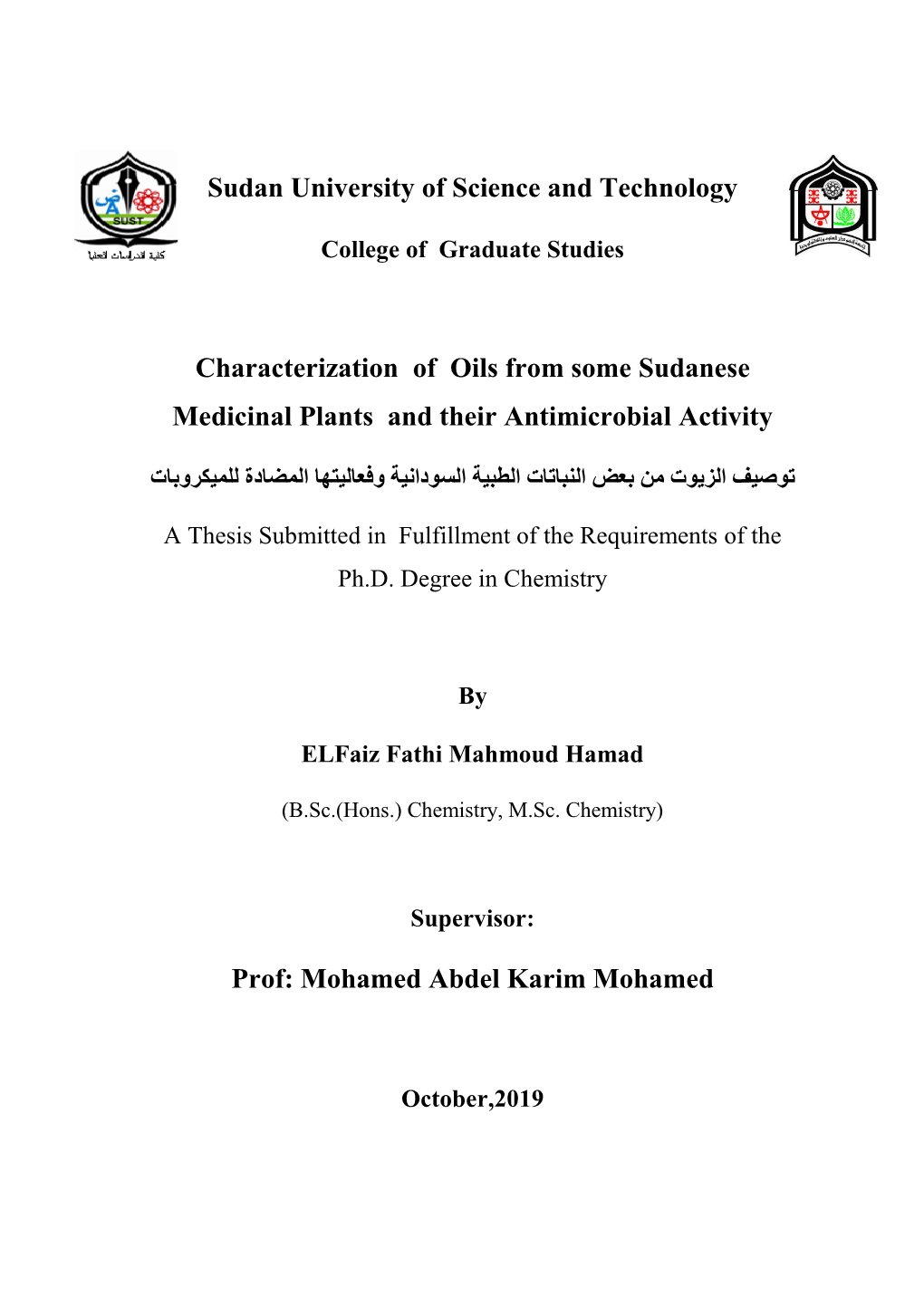 Characterization of Oils from Some Sudanese Medicinal Plants and Their Antimicrobial Activity