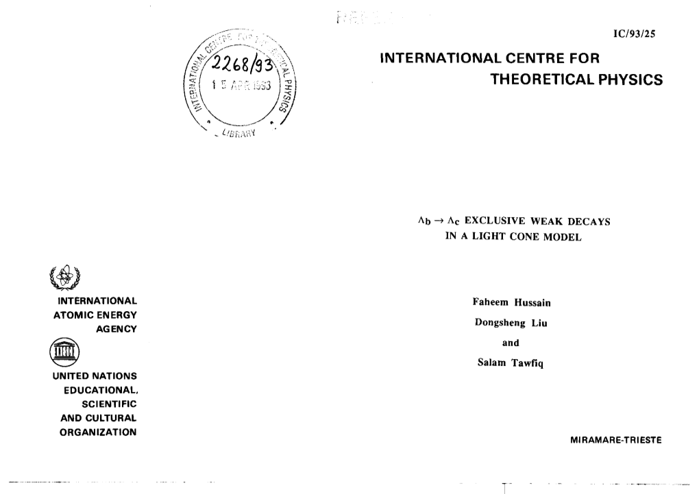 Iimternatioimal Centre for Theoretical Physics T'