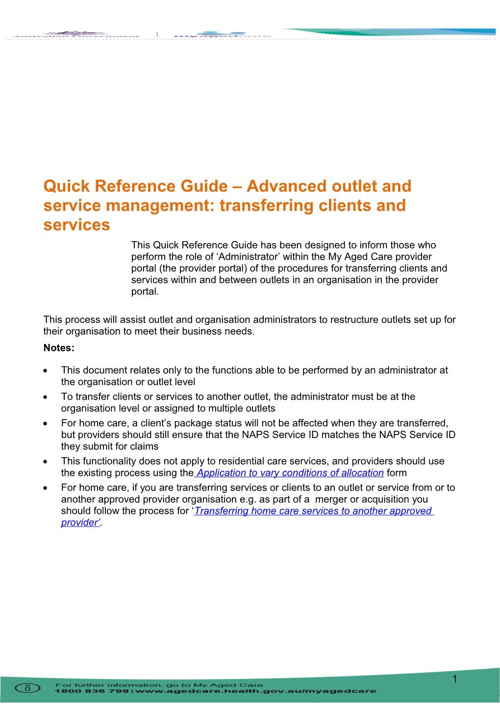 Quick Reference Guide - Transferring Clients and Services