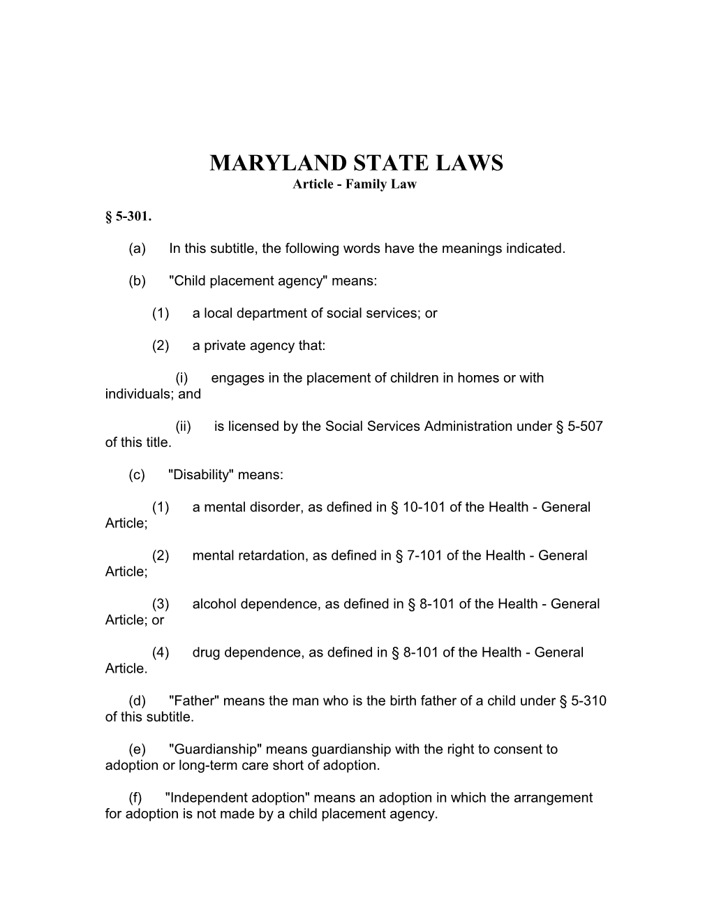 Maryland State Laws