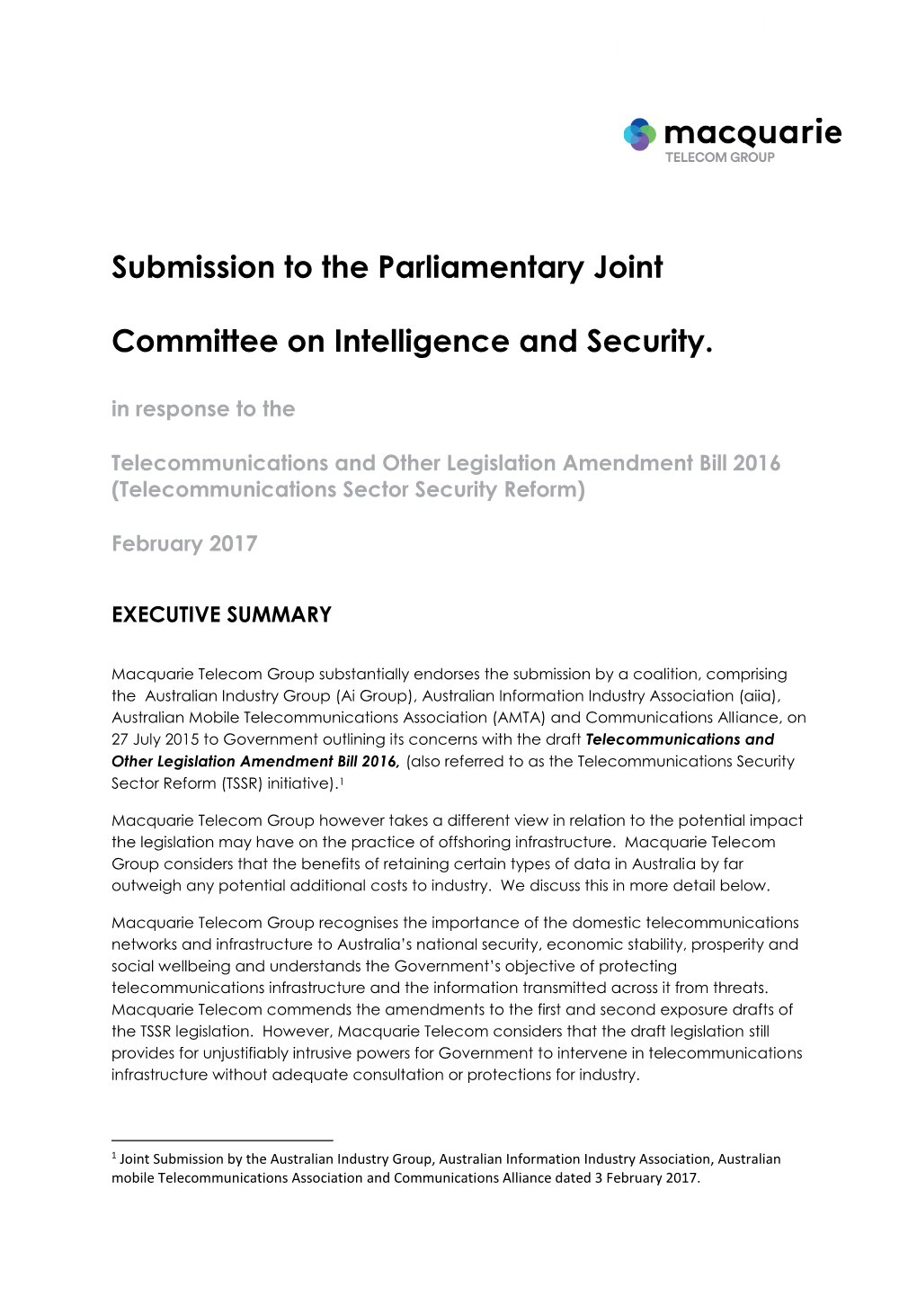 Submission to the Parliamentary Joint Committee on Intelligence And