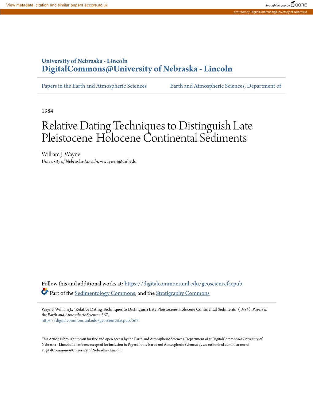 Relative Dating Techniques to Distinguish Late Pleistocene-Holocene Continental Sediments William J