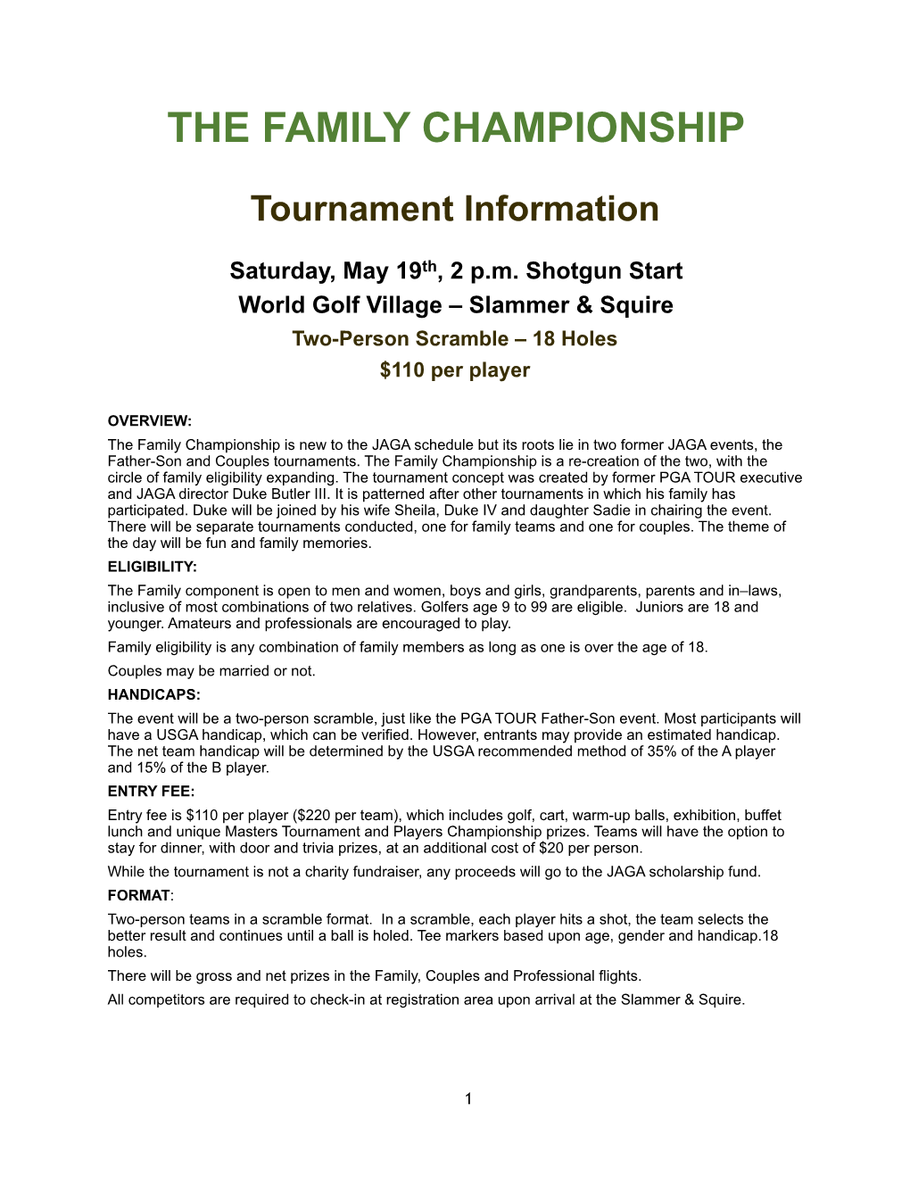 Tournament Information Document