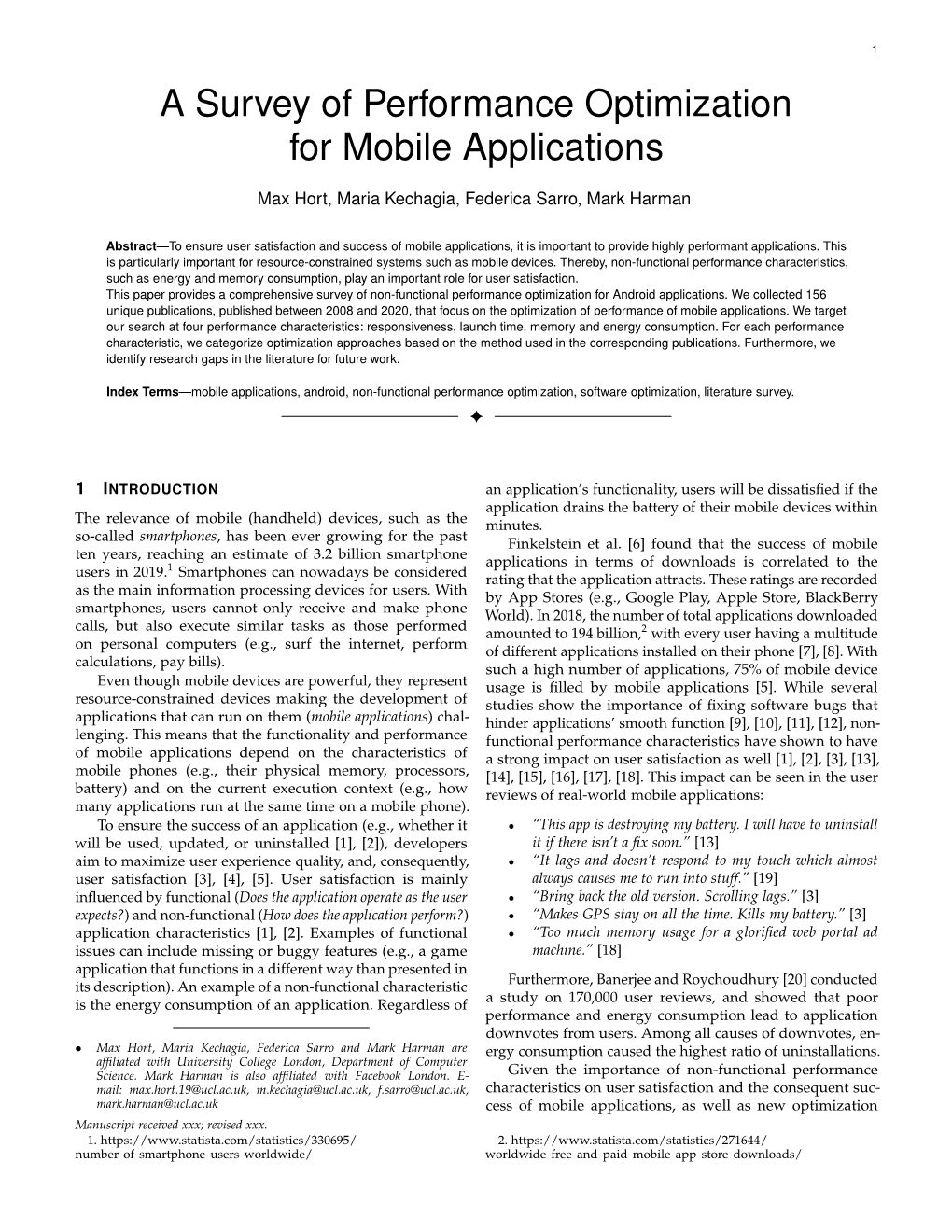 A Survey of Performance Optimization for Mobile Applications