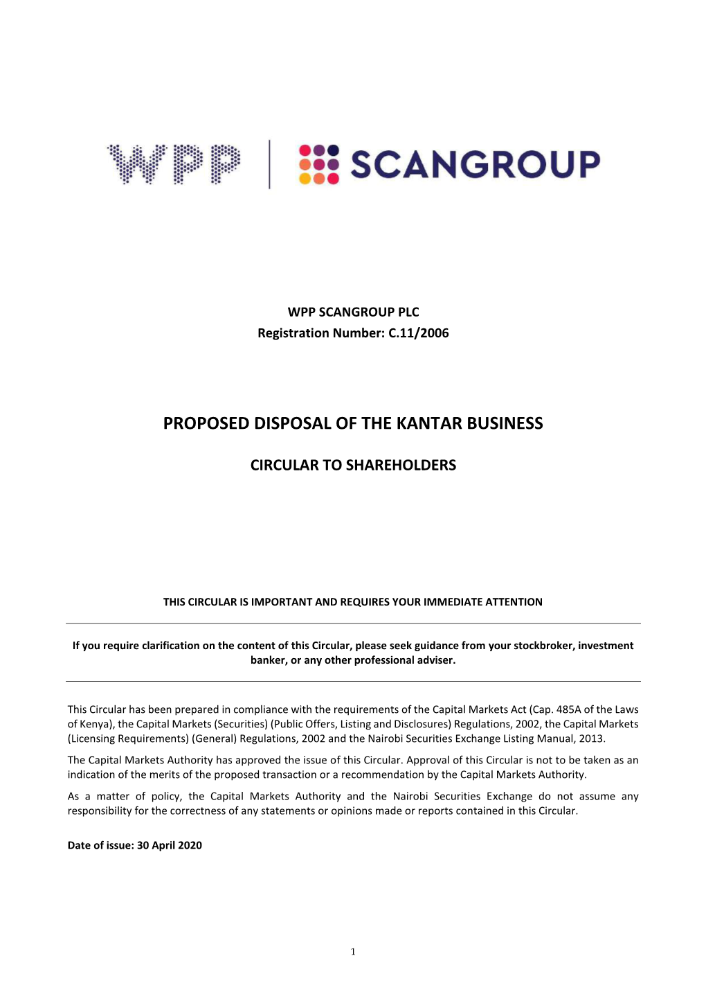 Proposed Disposal of the Kantar Business