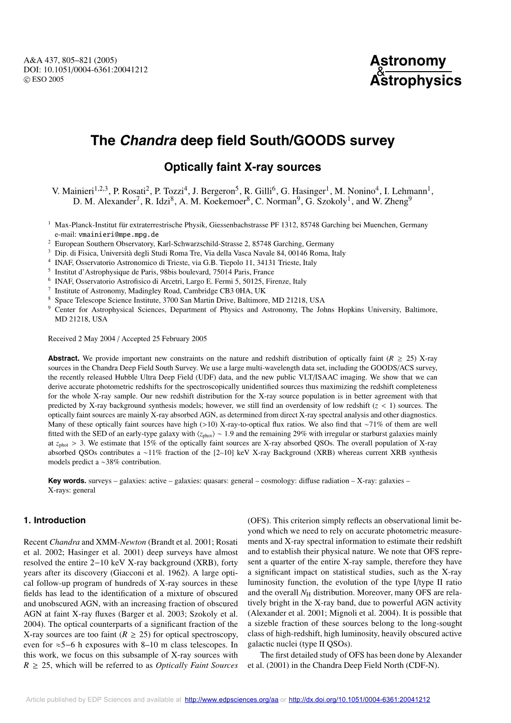 The Chandra Deep Field South/GOODS Survey