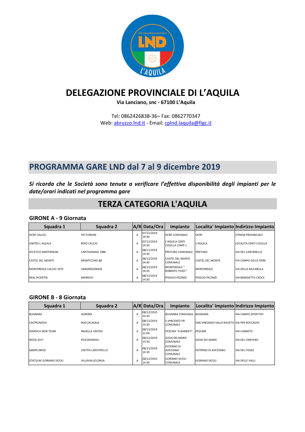 Delegazione Provinciale Di L'aquila