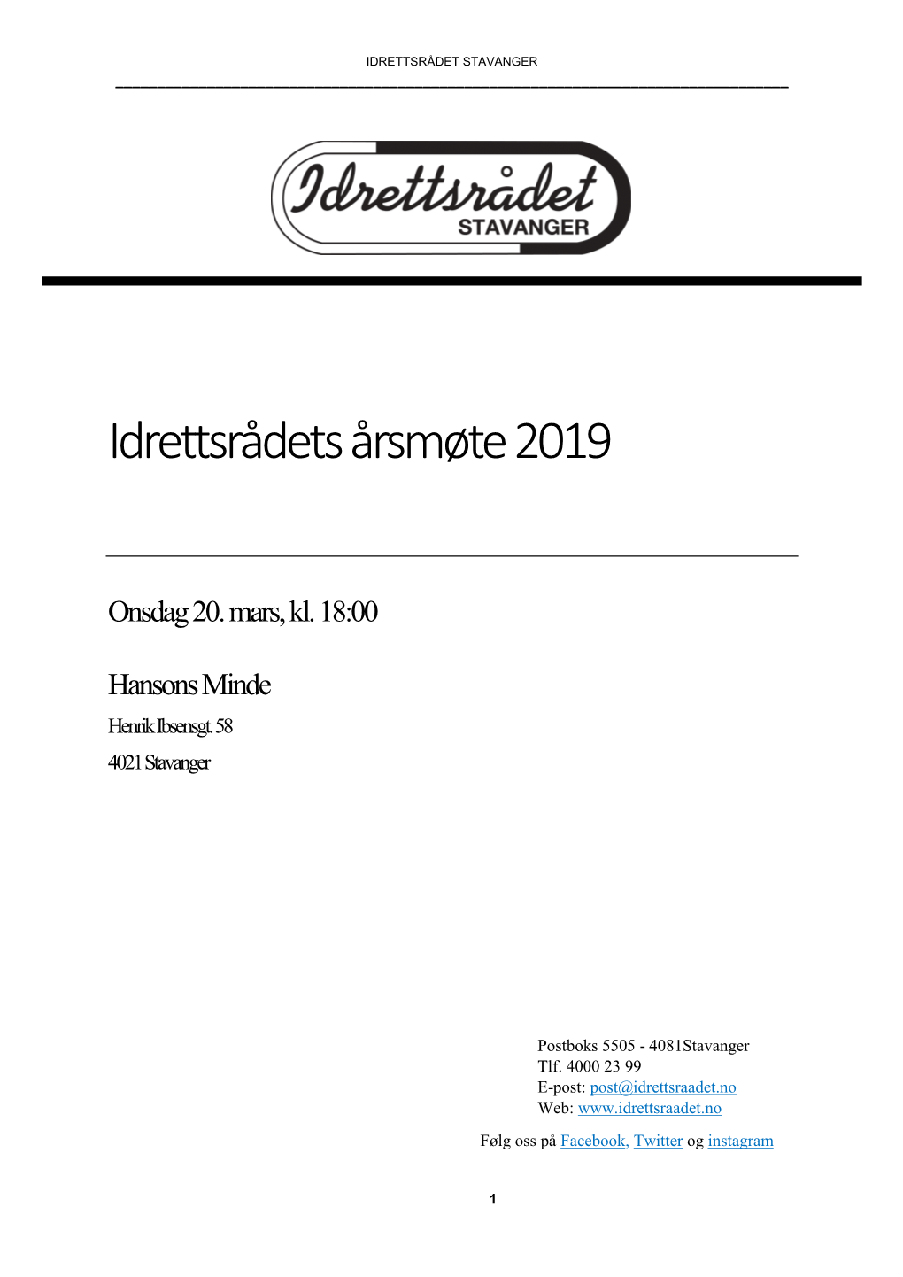 Idrettsrådets Årsmøte 2019