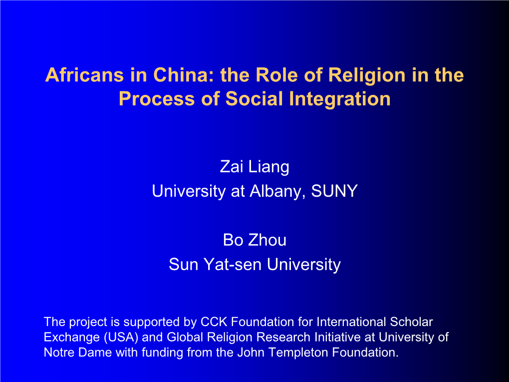 Africans in China: the Role of Religion in the Process of Social Integration