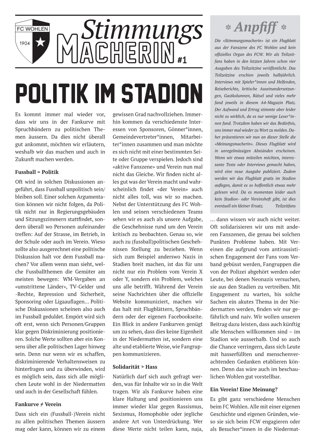 Politik Im Stadion Fand Jeweils in Diesem A4-Magazin Platz