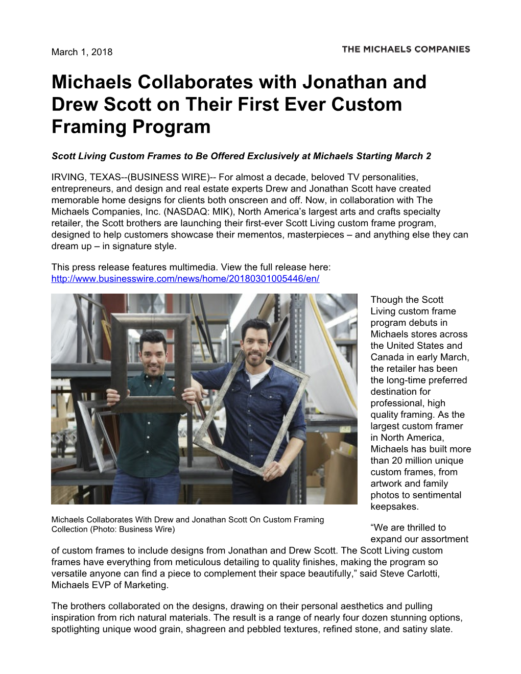 Michaels Collaborates with Jonathan and Drew Scott on Their First Ever Custom Framing Program