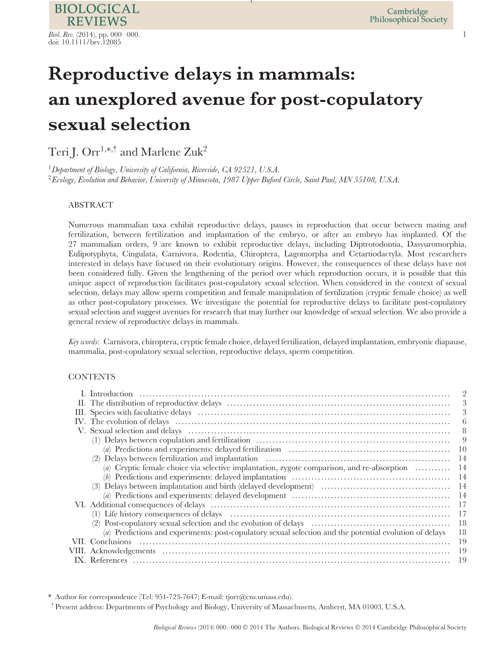 Reproductive Delays in Mammals: an Unexplored Avenue for Post-Copulatory Sexual Selection