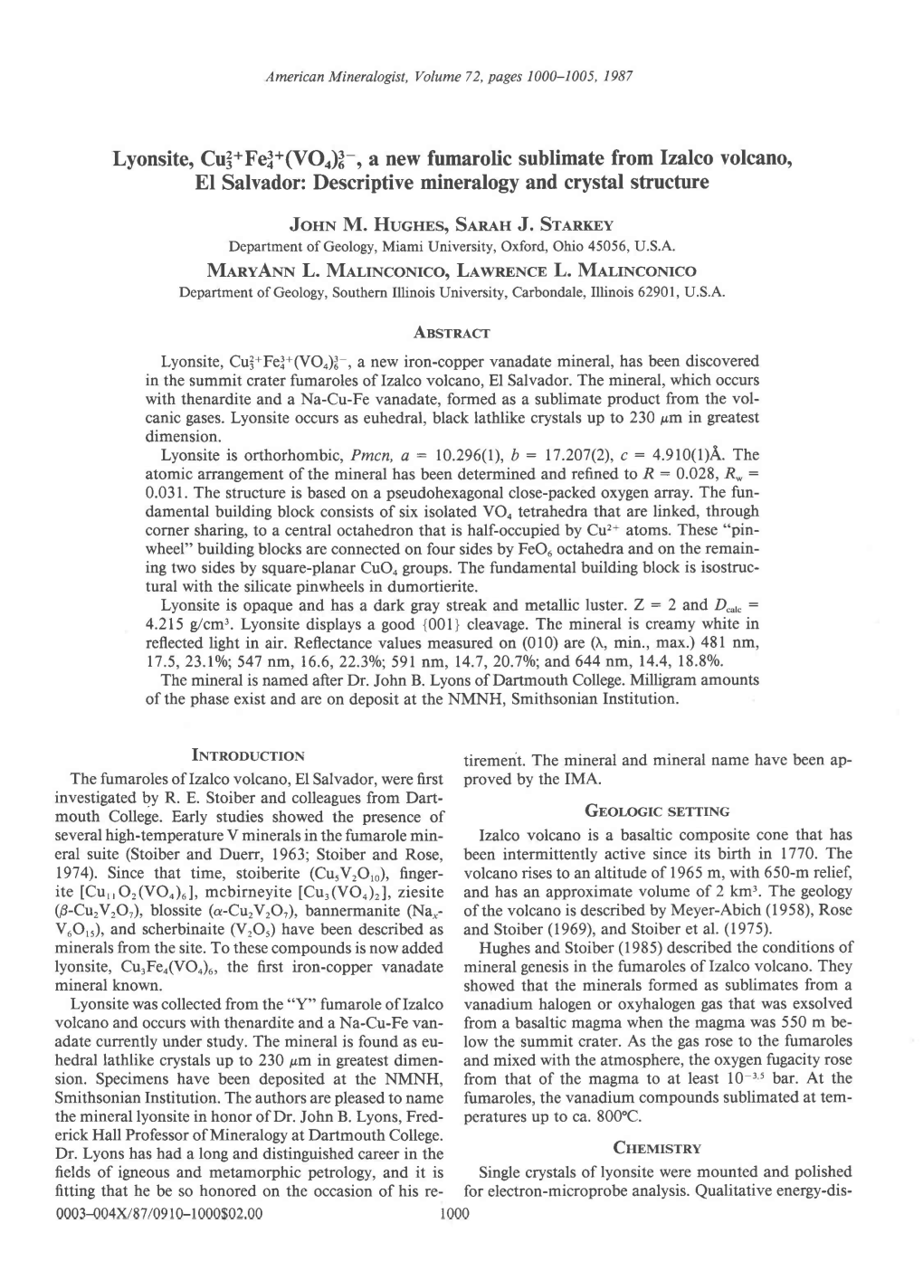 A New Fumarolic Sublimate from Izalco Volcano, El Salvador: Descriptive Mineralogy and Crystal Structure