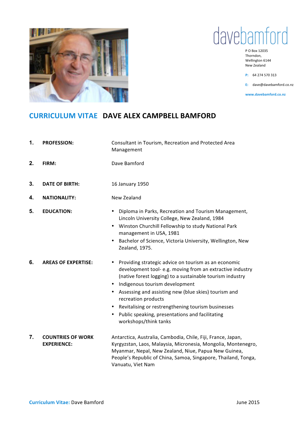 Curriculum Vitae Dave Alex Campbell Bamford